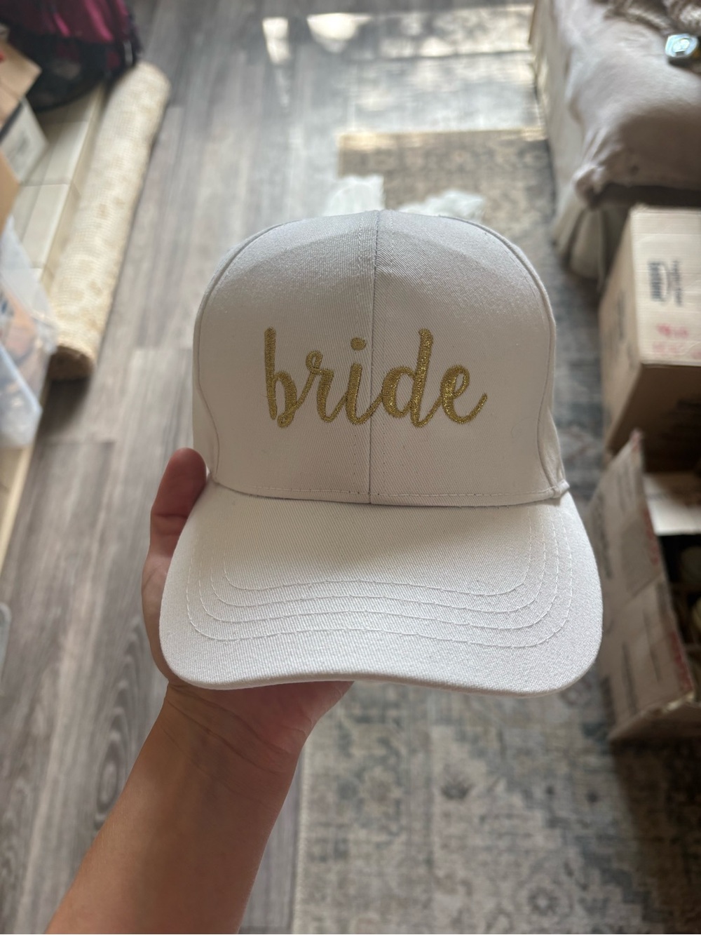 Bride White Baseball Cap with Gold Script